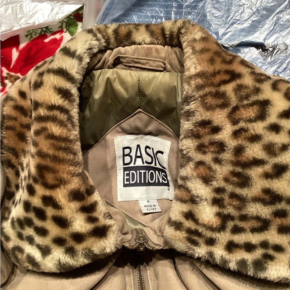 Basic Editions Tan Teddy Jacket With Leopard Print - image 2